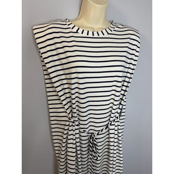 Coolibar Coral Way Sleeveless Midi Dress White/Navy Stripe Beach Vacation Sz L - Picture 7 of 15